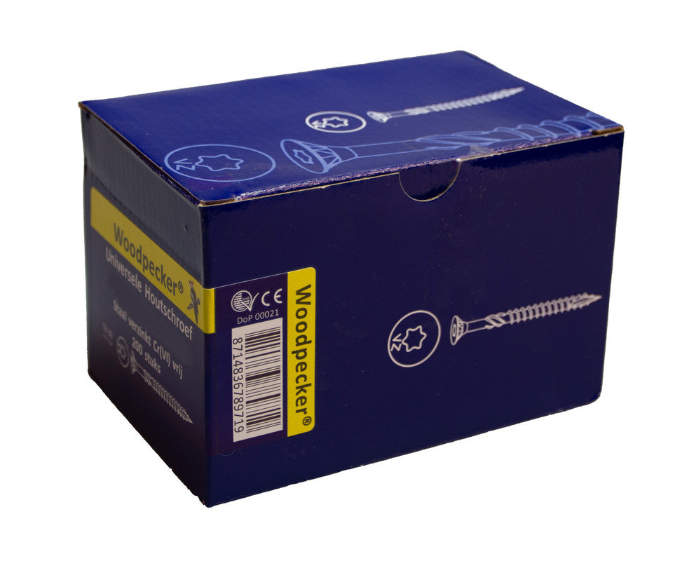 Verzinkte deeldraad houtschroef (Woodpecker) 3.5x40/24 met Torx-15 en platverzonken kop, Staal verzinkt