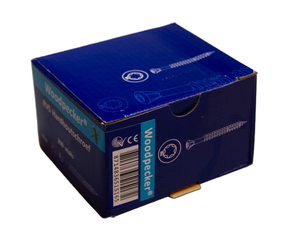 Hardhoutschroef 5.0x70 (Woodpecker) gehard RVS