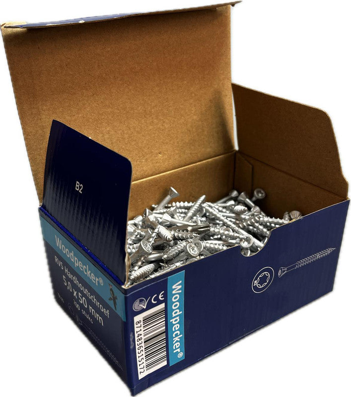 Hardhoutschroef 5.0x70 (Woodpecker) gehard RVS