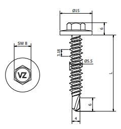 SS1 HiLo Schroef - 5,5 x 35 mm - #1 - Verzinkt met EPDM - RAL9005M Mat Zwart