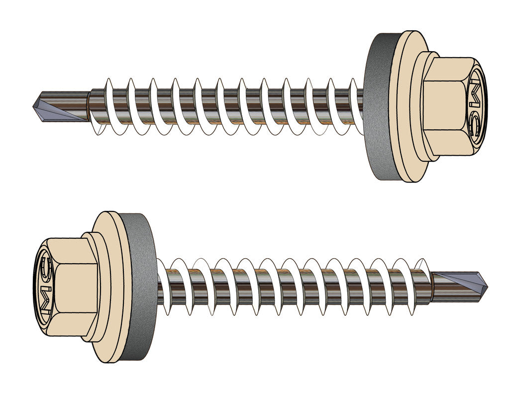 Farmerschroef van 4,8x35mm - boorpunt 1 met kleur R1015 (Licht ivoor) en 14mm alu ring voor hout