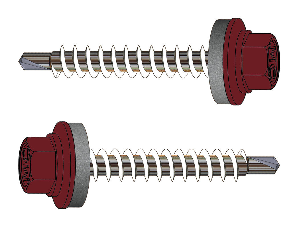 Farmerschroef van 4,8x28mm - boorpunt 1 met kleur: R3004 (Paarsrood) en 14mm alu ring voor hout