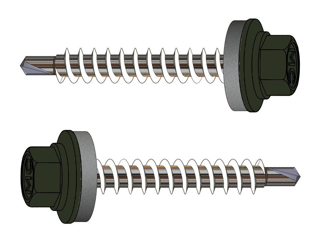 Farmerschroef van 4,8x20mm - boorpunt 1-R6007 (Buttengroen) met 14mm alu ring voor staal