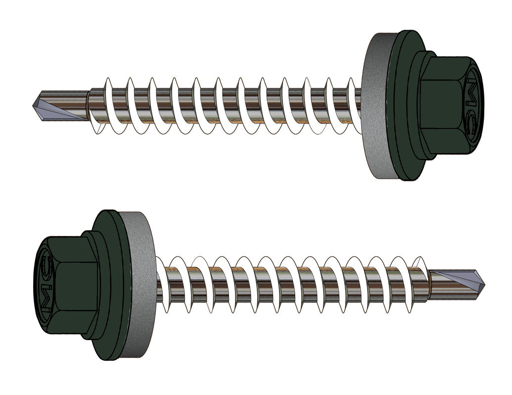 Farmerschroef van 4,8x35mm - boorpunt 1 met kleur R6009 (Dennengroen) en 14mm alu ring voor hout