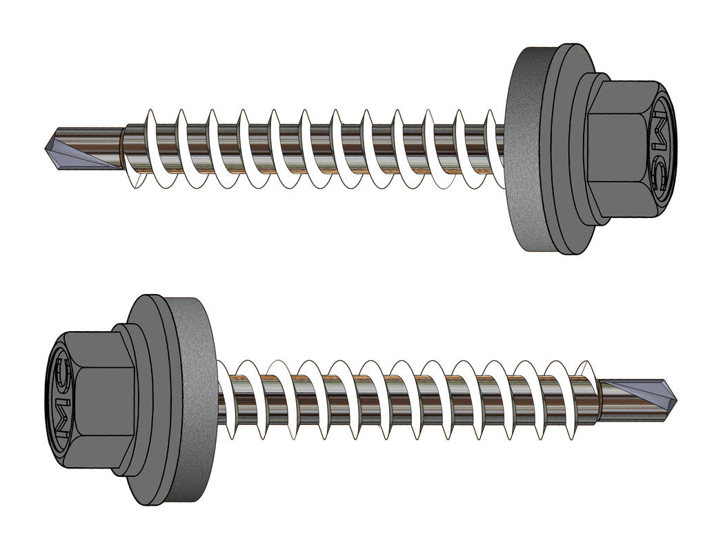 Farmerschroef RVS 410 van 4,8x35mm- boorpunt 1 met 14mm alu ring in kleur: RAL7005 (Muizengrijs)