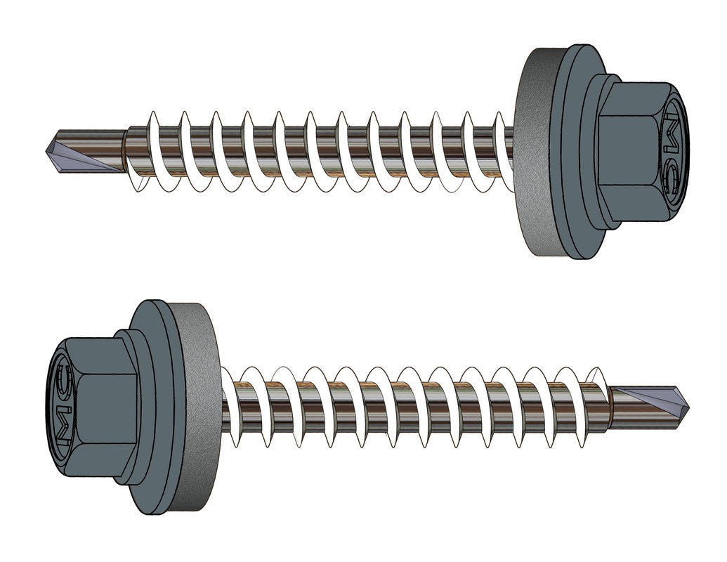 Farmerschroef van 4,8x35mm - boorpunt 1 met kleur R7031 (Blauwgrijs) en 14mm alu ring voor hout