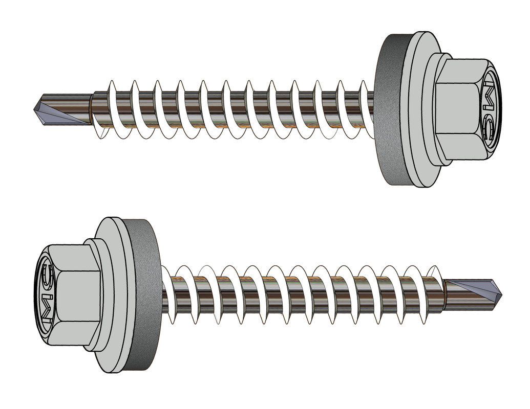 Farmerschroef van 4,8x35mm - boorpunt 1 met kleur R7035 (Lichtgrijs) en 14mm alu ring voor hout
