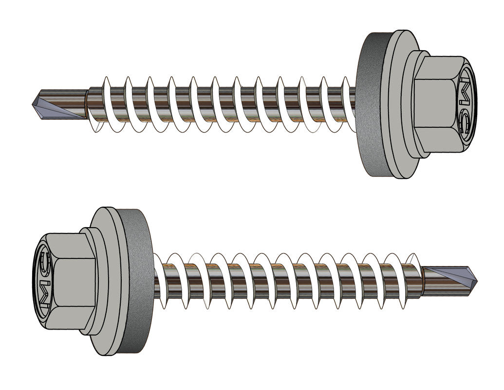 Farmerschroef van 4,8x35mm - boorpunt 1 met kleur R7038 (Agaatgrijs) en 14mm alu ring voor hout