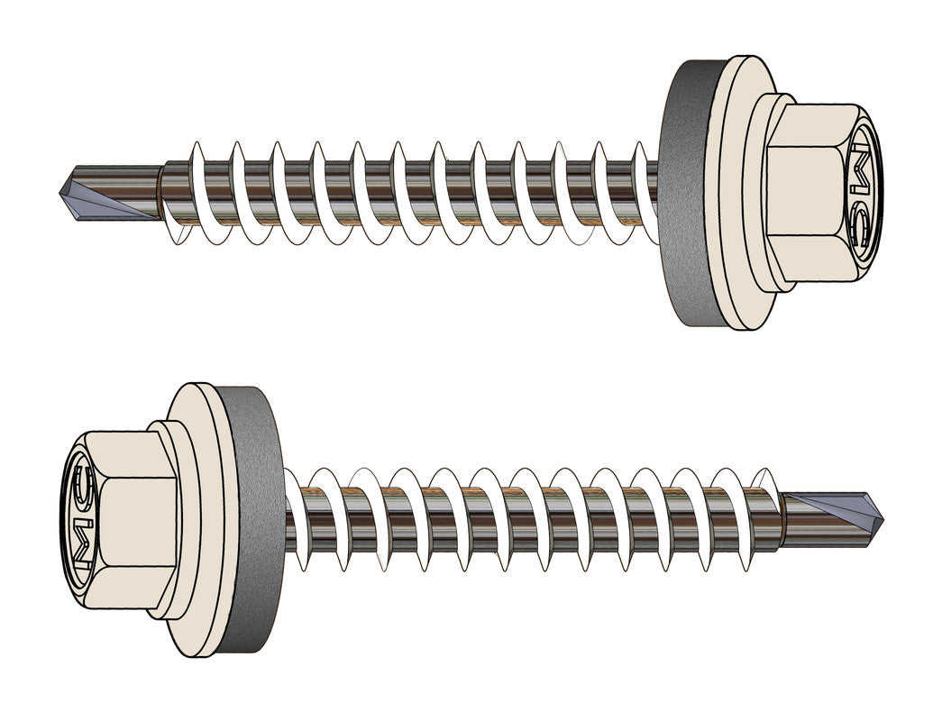 Farmerschroef van 4,8x35mm - boorpunt 1 met kleur R9001 (Crèmewit) en 14mm alu ring voor hout