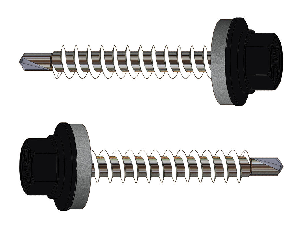 Farmerschroef van 4,8x35mm - boorpunt 1 met kleur R9005 (Gitzwart) en 14mm alu ring voor hout