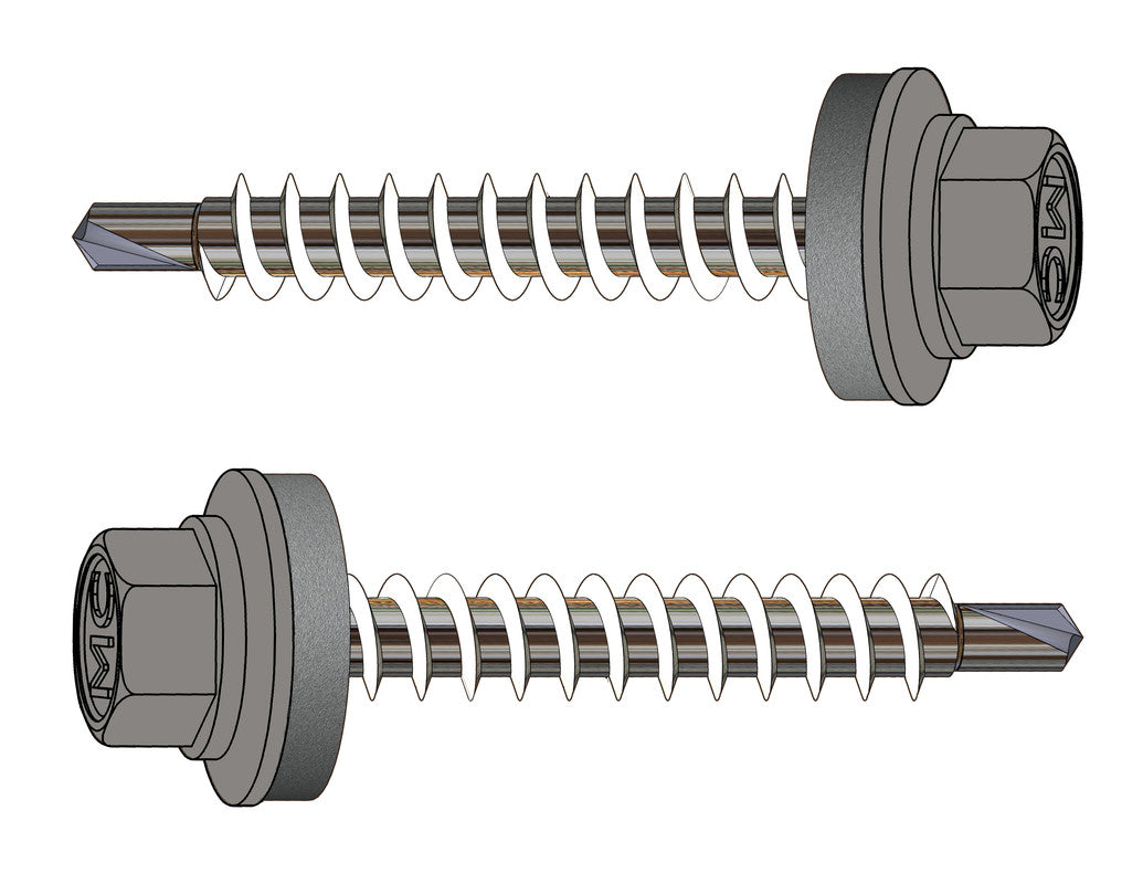 Farmerschroef van 4,8x35mm - boorpunt 1 met kleur R9007 (Grijs aluminium) en 14mm alu ring voor hout