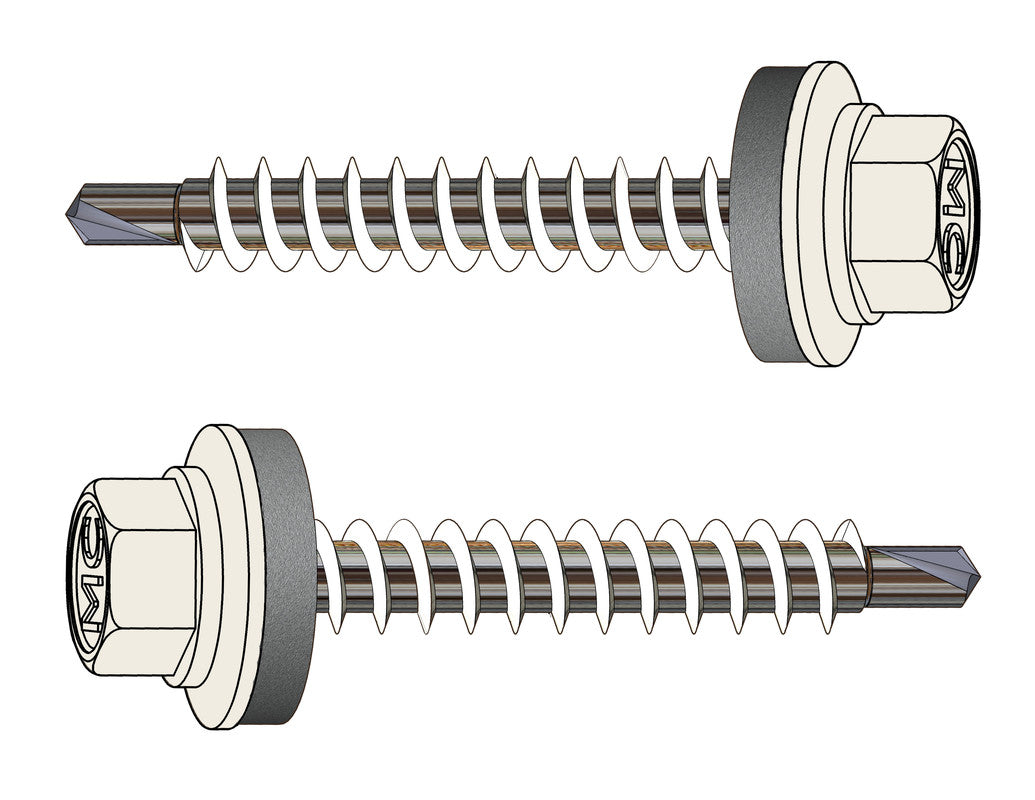 Farmerschroef van 4,8x35mm - boorpunt 1 met kleur R9010 (Zuiver wit) en 14mm alu ring voor hout