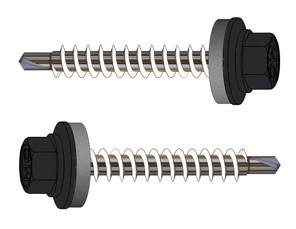 Farmerschroef van 4,8x28mm - boorpunt 1 met kleur: RAL9011 (Grafietzwart) en 14mm alu ring voor hout