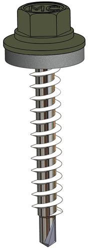 Farmerschroef 4,8x35 mm - staal verzinkt met alu ring, boorpunt 1 - R6003 (Olijfgroen)