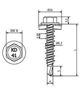 410 HiLo Zelfborende Schroef 6,3x38 - RVS SUS410 - Ring 16 mm - RAL9007 (Grauw)