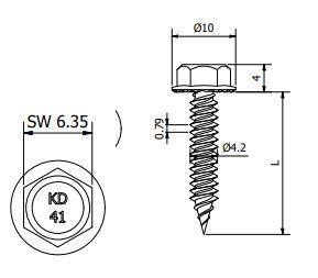Zelfborende Schroef RVS 410 4,2x16 - RAL 6007 (Butlergroen) - Boorpunt #SP - Zeskantkop 1/4''