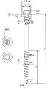 Sandwichpaneelschroef 7,0/6,5x240 mm - roestvaststaal A2 met 19 mm afdichtingsring - boorpunt #2