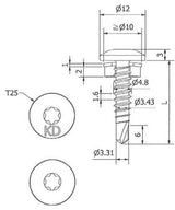 RVS Bi-metaal Boorschroef 4,8x20 mm met 10 mm Afdichtingsring - RAL9010 Zuiver wit, Boorpunt #1
