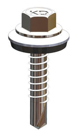 Boorschroef RVS A2 Bimetaal - 5,5 x 27 mm - Boorpunt Type 2 - Ring 16mm - RAL6007 Flessengroen