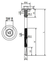 Sandwichpaneelschroef 6,3/5,5x125 mm - staal, Ruspert Silver met 16 mm afdichtingsring - boorpunt #5